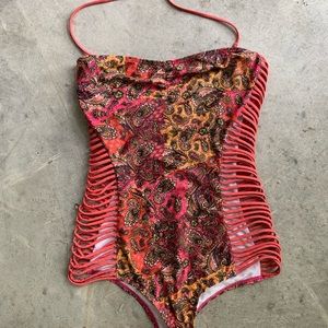 O'Neill Multicolor Paisley One-Piece Swimsuit with Coral Side Straps